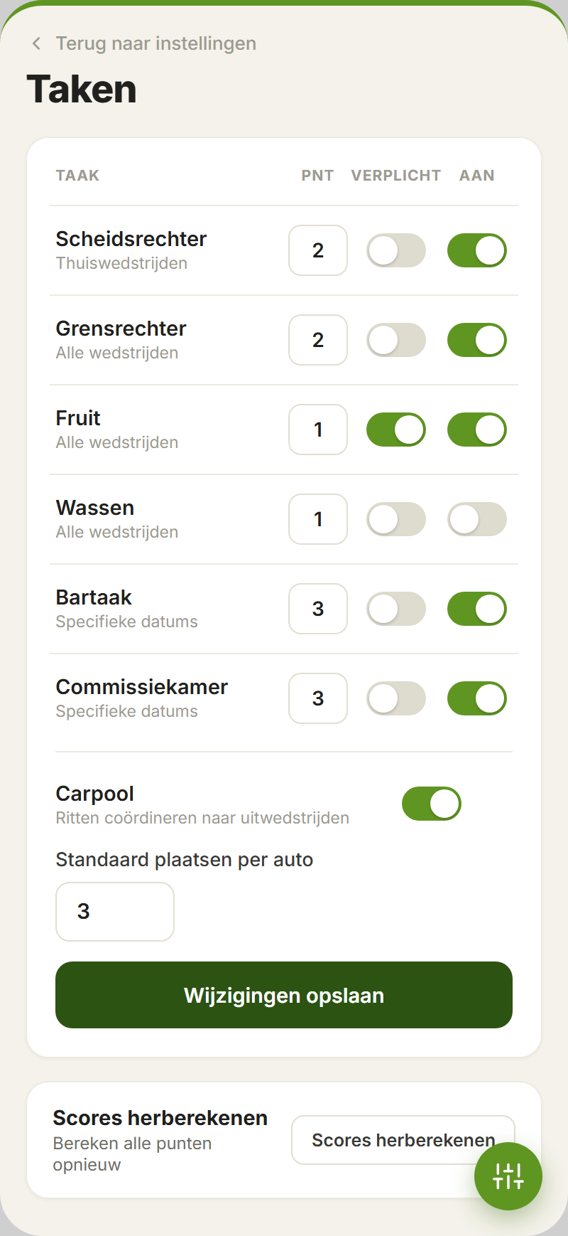 Team instellen: vakantieregio en welke taken verdeeld worden